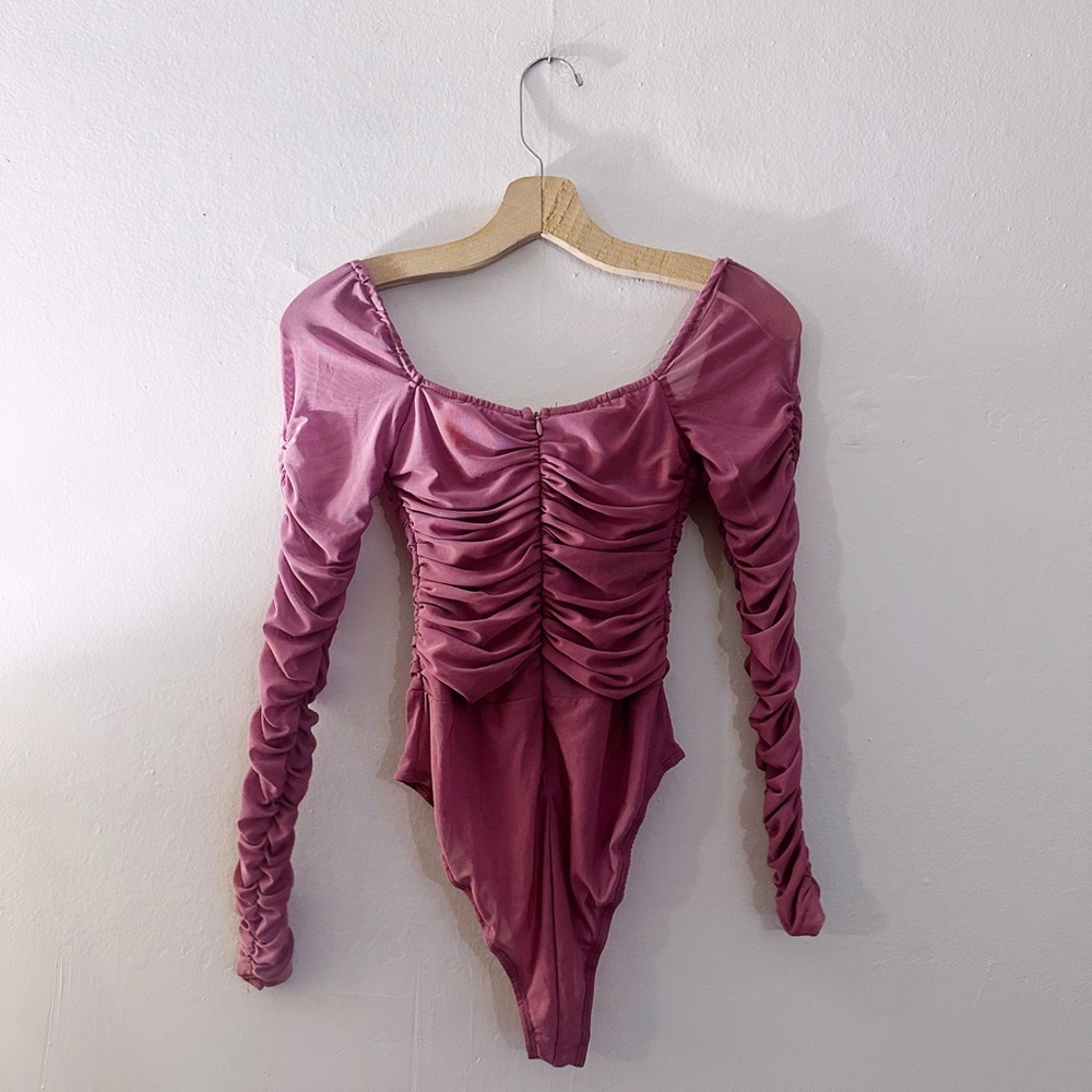 Princess Polly Ruched Long Sleeve Bodysuit Sheer Pink - Picture 5 of 7